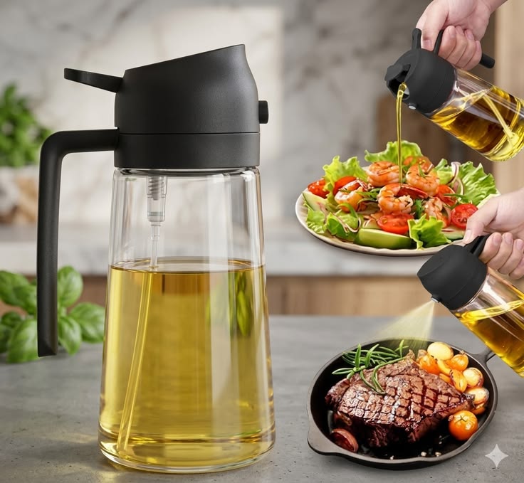Premium 2-in-1 Glass Oil Sprayer & Pour Dispenser – Precision Spray Bottle for Healthy Cooking