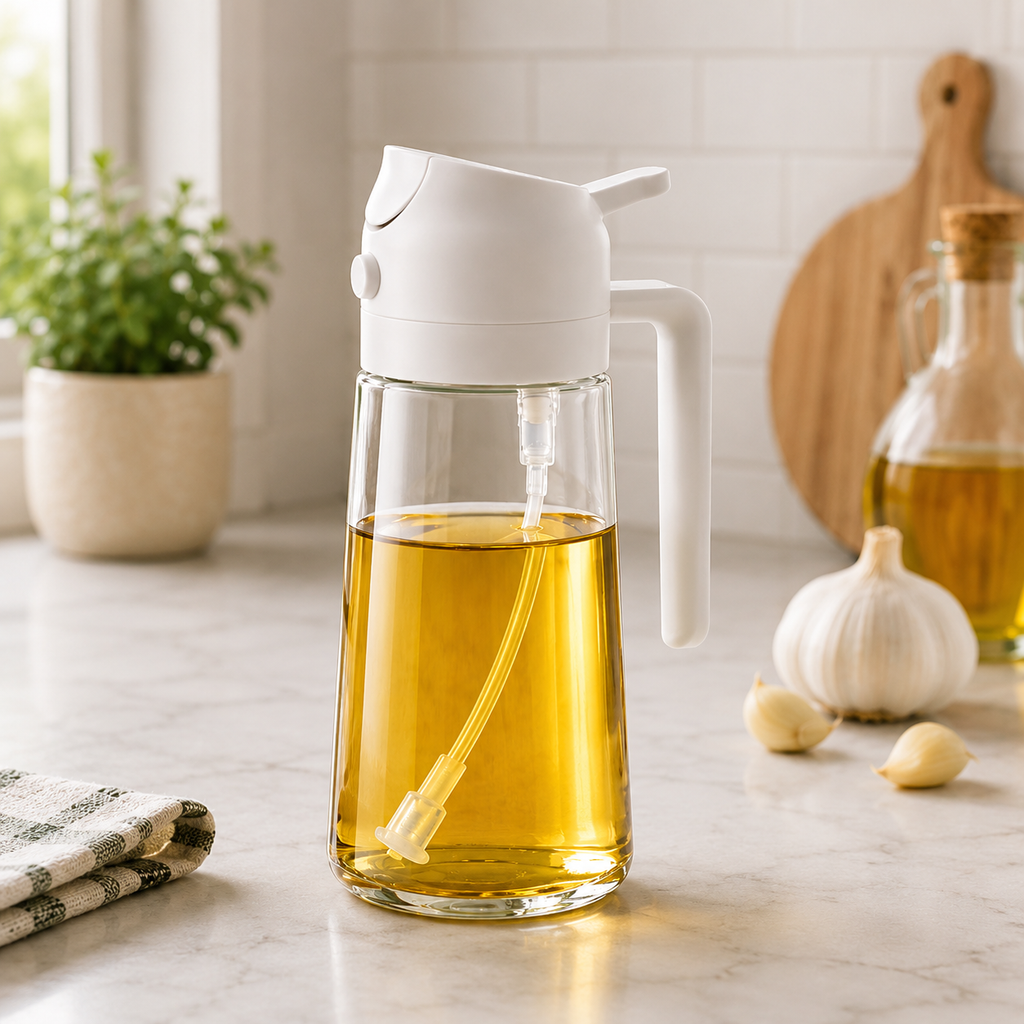 Premium 2-in-1 Glass Oil Sprayer & Pour Dispenser – Precision Spray Bottle for Healthy Cooking